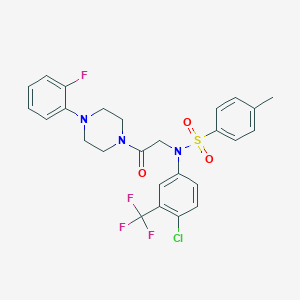 molecular formula C26H24ClF4N3O3S B424025 N-[4-chloro-3-(trifluoromethyl)phenyl]-N-{2-[4-(2-fluorophenyl)-1-piperazinyl]-2-oxoethyl}-4-methylbenzenesulfonamide 