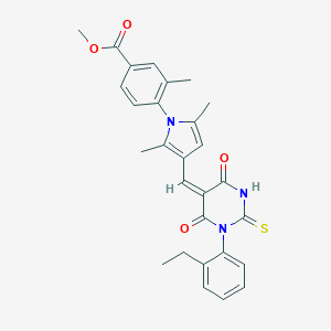 molecular formula C28H27N3O4S B424028 methyl 4-(3-{(E)-[1-(2-ethylphenyl)-4,6-dioxo-2-thioxotetrahydropyrimidin-5(2H)-ylidene]methyl}-2,5-dimethyl-1H-pyrrol-1-yl)-3-methylbenzoate 