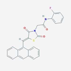molecular formula C26H17FN2O3S B424029 2-[(5Z)-5-(anthracen-9-ylmethylidene)-2,4-dioxo-1,3-thiazolidin-3-yl]-N-(2-fluorophenyl)acetamide 