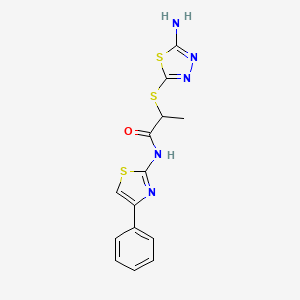 molecular formula C14H13N5OS3 B4240308 2-[(5-amino-1,3,4-thiadiazol-2-yl)thio]-N-(4-phenyl-1,3-thiazol-2-yl)propanamide 