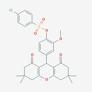 molecular formula C30H31ClO7S B424035 2-methoxy-4-(3,3,6,6-tetramethyl-1,8-dioxo-2,3,4,5,6,7,8,9-octahydro-1H-xanthen-9-yl)phenyl 4-chlorobenzenesulfonate 