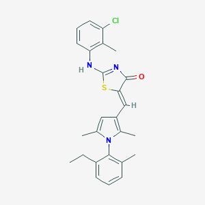 molecular formula C26H26ClN3OS B424036 (5Z)-2-(3-chloro-2-methylanilino)-5-[[1-(2-ethyl-6-methylphenyl)-2,5-dimethylpyrrol-3-yl]methylidene]-1,3-thiazol-4-one 