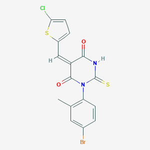 molecular formula C16H10BrClN2O2S2 B424041 (5E)-1-(4-bromo-2-methylphenyl)-5-[(5-chlorothiophen-2-yl)methylidene]-2-thioxodihydropyrimidine-4,6(1H,5H)-dione 