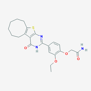 molecular formula C22H25N3O4S B424048 2-[2-Ethoxy-4-(3-oxo-8-thia-4,6-diazatricyclo[7.6.0.02,7]pentadeca-1(9),2(7),5-trien-5-yl)phenoxy]acetamide 