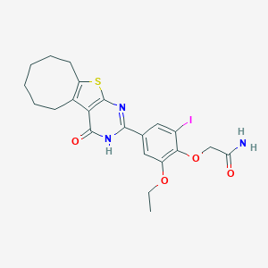 2-[2-Ethoxy-6-iodo-4-(4-oxo-3,4,5,6,7,8,9,10-octahydrocycloocta[4,5]thieno[2,3-d]pyrimidin-2-yl)phenoxy]acetamide