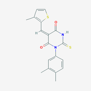 molecular formula C18H16N2O2S2 B424061 (5E)-1-(3,4-dimethylphenyl)-5-[(3-methylthiophen-2-yl)methylidene]-2-thioxodihydropyrimidine-4,6(1H,5H)-dione 