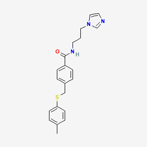 molecular formula C21H23N3OS B4240624 N-[3-(1H-imidazol-1-yl)propyl]-4-{[(4-methylphenyl)thio]methyl}benzamide 