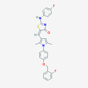 molecular formula C29H23F2N3O2S B424065 (5E)-2-(4-fluoroanilino)-5-[[1-[4-[(2-fluorophenyl)methoxy]phenyl]-2,5-dimethylpyrrol-3-yl]methylidene]-1,3-thiazol-4-one 