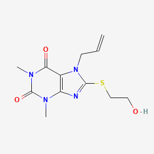 molecular formula C12H16N4O3S B4240664 7-ALLYL-8-((2-HYDROXYETHYL)THIO)-1,3-DIMETHYL-3,7-DIHYDRO-1H-PURINE-2,6-DIONE 