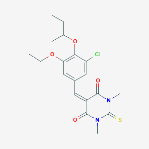 molecular formula C19H23ClN2O4S B424067 5-[4-(butan-2-yloxy)-3-chloro-5-ethoxybenzylidene]-1,3-dimethyl-2-thioxodihydropyrimidine-4,6(1H,5H)-dione 