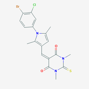 molecular formula C19H17BrClN3O2S B424068 5-{[1-(4-bromo-3-chlorophenyl)-2,5-dimethyl-1H-pyrrol-3-yl]methylidene}-1,3-dimethyl-2-thioxodihydropyrimidine-4,6(1H,5H)-dione 