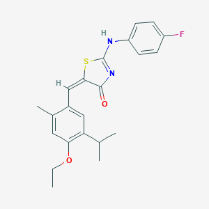 molecular formula C22H23FN2O2S B424071 (5E)-5-[(4-ethoxy-2-methyl-5-propan-2-ylphenyl)methylidene]-2-(4-fluoroanilino)-1,3-thiazol-4-one 