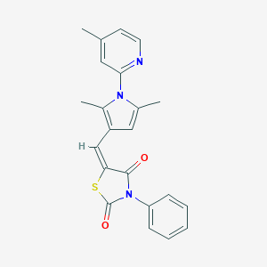 molecular formula C22H19N3O2S B424072 (5E)-5-{[2,5-dimethyl-1-(4-methylpyridin-2-yl)-1H-pyrrol-3-yl]methylidene}-3-phenyl-1,3-thiazolidine-2,4-dione 