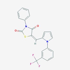 molecular formula C21H13F3N2O2S B424073 (5E)-3-phenyl-5-({1-[3-(trifluoromethyl)phenyl]-1H-pyrrol-2-yl}methylidene)-1,3-thiazolidine-2,4-dione 