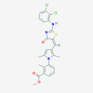 molecular formula C25H21Cl2N3O3S B424075 methyl 3-[3-[(E)-[2-(2,3-dichloroanilino)-4-oxo-1,3-thiazol-5-ylidene]methyl]-2,5-dimethylpyrrol-1-yl]-2-methylbenzoate 