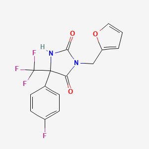 molecular formula C15H10F4N2O3 B4240757 5-(4-fluorophenyl)-3-(2-furylmethyl)-5-(trifluoromethyl)-2,4-imidazolidinedione 