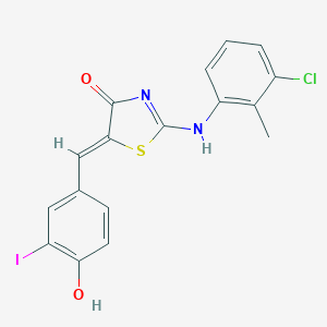 (5Z)-2-(3-chloro-2-methylanilino)-5-[(4-hydroxy-3-iodophenyl)methylidene]-1,3-thiazol-4-one