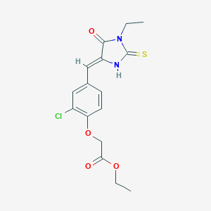 molecular formula C16H17ClN2O4S B424080 ethyl {2-chloro-4-[(Z)-(1-ethyl-5-oxo-2-thioxoimidazolidin-4-ylidene)methyl]phenoxy}acetate 