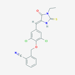 molecular formula C20H15Cl2N3O2S B424081 2-({2,6-Dichloro-4-[(1-ethyl-5-oxo-2-thioxo-4-imidazolidinylidene)methyl]phenoxy}methyl)benzonitrile 