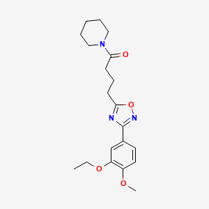 molecular formula C20H27N3O4 B4240810 1-{4-[3-(3-ethoxy-4-methoxyphenyl)-1,2,4-oxadiazol-5-yl]butanoyl}piperidine 