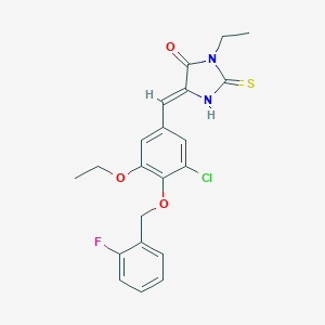 molecular formula C21H20ClFN2O3S B424086 5-{3-Chloro-5-ethoxy-4-[(2-fluorobenzyl)oxy]benzylidene}-3-ethyl-2-thioxo-4-imidazolidinone 