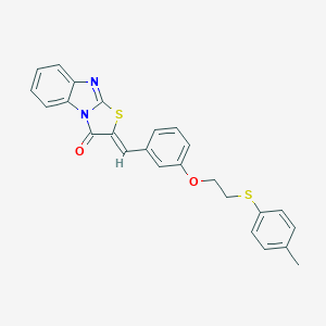 molecular formula C25H20N2O2S2 B424093 2-(3-{2-[(4-methylphenyl)sulfanyl]ethoxy}benzylidene)[1,3]thiazolo[3,2-a]benzimidazol-3(2H)-one 