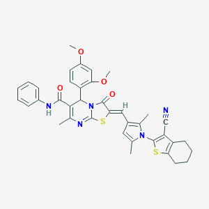molecular formula C38H35N5O4S2 B424102 2-{[1-(3-cyano-4,5,6,7-tetrahydro-1-benzothien-2-yl)-2,5-dimethyl-1H-pyrrol-3-yl]methylene}-5-(2,4-dimethoxyphenyl)-7-methyl-3-oxo-N-phenyl-2,3-dihydro-5H-[1,3]thiazolo[3,2-a]pyrimidine-6-carboxamide 
