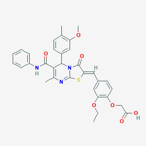 molecular formula C33H31N3O7S B424104 {4-[(6-(anilinocarbonyl)-5-(3-methoxy-4-methylphenyl)-7-methyl-3-oxo-5H-[1,3]thiazolo[3,2-a]pyrimidin-2(3H)-ylidene)methyl]-2-ethoxyphenoxy}acetic acid 