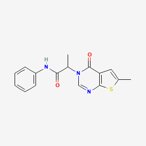 molecular formula C16H15N3O2S B4241040 2-(6-methyl-4-oxothieno[2,3-d]pyrimidin-3-yl)-N-phenylpropanamide 