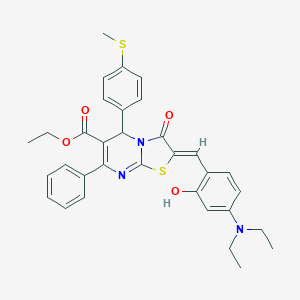 molecular formula C33H33N3O4S2 B424107 ethyl 2-[4-(diethylamino)-2-hydroxybenzylidene]-5-[4-(methylsulfanyl)phenyl]-3-oxo-7-phenyl-2,3-dihydro-5H-[1,3]thiazolo[3,2-a]pyrimidine-6-carboxylate 