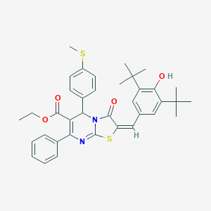molecular formula C37H40N2O4S2 B424109 ethyl (2E)-2-(3,5-di-tert-butyl-4-hydroxybenzylidene)-5-[4-(methylsulfanyl)phenyl]-3-oxo-7-phenyl-2,3-dihydro-5H-[1,3]thiazolo[3,2-a]pyrimidine-6-carboxylate 