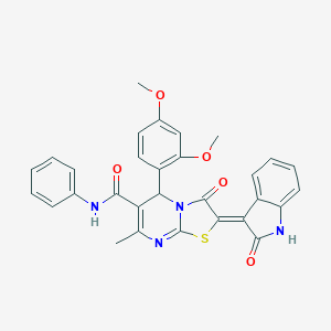 molecular formula C30H24N4O5S B424111 5-(2,4-dimethoxyphenyl)-7-methyl-3-oxo-2-(2-oxo-1,2-dihydro-3H-indol-3-ylidene)-N-phenyl-2,3-dihydro-5H-[1,3]thiazolo[3,2-a]pyrimidine-6-carboxamide 