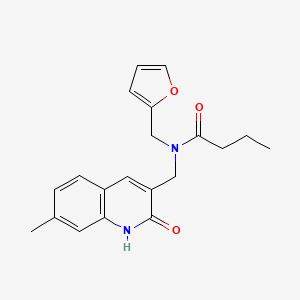 molecular formula C20H22N2O3 B4241166 N-(2-furylmethyl)-N-[(2-hydroxy-7-methyl-3-quinolinyl)methyl]butanamide 