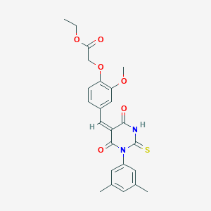 molecular formula C24H24N2O6S B424118 ethyl {4-[(1-(3,5-dimethylphenyl)-4,6-dioxo-2-thioxotetrahydropyrimidin-5(2H)-ylidene)methyl]-2-methoxyphenoxy}acetate 
