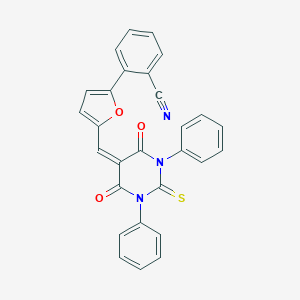 molecular formula C28H17N3O3S B424125 2-{5-[(4,6-dioxo-1,3-diphenyl-2-thioxotetrahydropyrimidin-5(2H)-ylidene)methyl]furan-2-yl}benzonitrile 