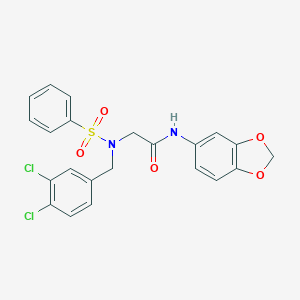 molecular formula C22H18Cl2N2O5S B424132 N-(1,3-benzodioxol-5-yl)-2-[(3,4-dichlorobenzyl)(phenylsulfonyl)amino]acetamide 