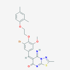 molecular formula C24H23BrN4O4S B424136 (6E)-6-{3-bromo-4-[2-(2,4-dimethylphenoxy)ethoxy]-5-methoxybenzylidene}-5-imino-2-methyl-5,6-dihydro-7H-[1,3,4]thiadiazolo[3,2-a]pyrimidin-7-one 