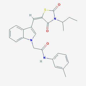 molecular formula C25H25N3O3S B424144 2-(3-{(E)-[3-(butan-2-yl)-2,4-dioxo-1,3-thiazolidin-5-ylidene]methyl}-1H-indol-1-yl)-N-(3-methylphenyl)acetamide 