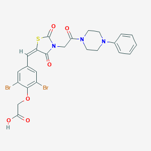 molecular formula C24H21Br2N3O6S B424146 [2,6-Dibromo-4-({2,4-dioxo-3-[2-oxo-2-(4-phenyl-1-piperazinyl)ethyl]-1,3-thiazolidin-5-ylidene}methyl)phenoxy]acetic acid 