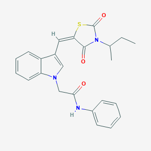 molecular formula C24H23N3O3S B424148 2-(3-{(E)-[3-(butan-2-yl)-2,4-dioxo-1,3-thiazolidin-5-ylidene]methyl}-1H-indol-1-yl)-N-phenylacetamide 