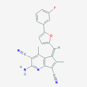 molecular formula C23H15FN4O B424149 (5Z)-2-amino-5-{[5-(3-fluorophenyl)furan-2-yl]methylidene}-4,6-dimethyl-5H-cyclopenta[b]pyridine-3,7-dicarbonitrile 