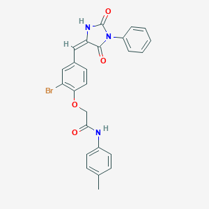molecular formula C25H20BrN3O4 B424152 2-{2-bromo-4-[(E)-(2,5-dioxo-1-phenylimidazolidin-4-ylidene)methyl]phenoxy}-N-(4-methylphenyl)acetamide 