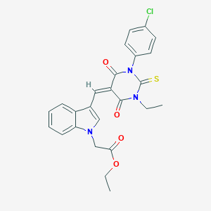 molecular formula C25H22ClN3O4S B424153 ethyl (3-{(E)-[1-(4-chlorophenyl)-3-ethyl-4,6-dioxo-2-thioxotetrahydropyrimidin-5(2H)-ylidene]methyl}-1H-indol-1-yl)acetate 