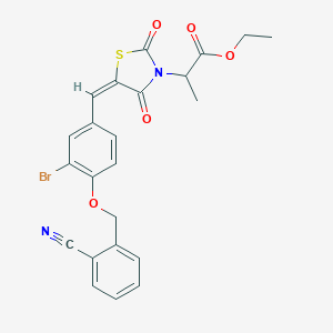 molecular formula C23H19BrN2O5S B424172 Ethyl 2-(5-{3-bromo-4-[(2-cyanobenzyl)oxy]benzylidene}-2,4-dioxo-1,3-thiazolidin-3-yl)propanoate 