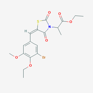 molecular formula C18H20BrNO6S B424175 Ethyl 2-[5-(3-bromo-4-ethoxy-5-methoxybenzylidene)-2,4-dioxo-1,3-thiazolidin-3-yl]propanoate 