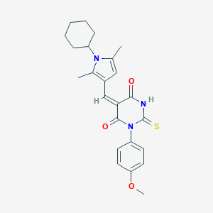 molecular formula C24H27N3O3S B424176 5-[(1-cyclohexyl-2,5-dimethyl-1H-pyrrol-3-yl)methylene]-1-(4-methoxyphenyl)-2-thioxodihydropyrimidine-4,6(1H,5H)-dione 