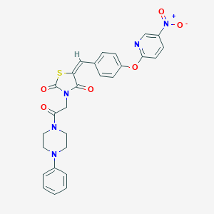 molecular formula C27H23N5O6S B424179 (5E)-5-{4-[(5-nitropyridin-2-yl)oxy]benzylidene}-3-[2-oxo-2-(4-phenylpiperazin-1-yl)ethyl]-1,3-thiazolidine-2,4-dione 
