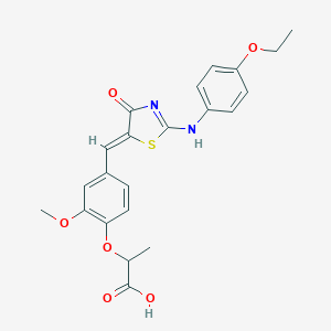 molecular formula C22H22N2O6S B424186 2-[4-[(Z)-[2-(4-ethoxyanilino)-4-oxo-1,3-thiazol-5-ylidene]methyl]-2-methoxyphenoxy]propanoic acid 