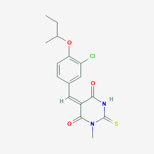 molecular formula C16H17ClN2O3S B424190 (5E)-5-[4-(butan-2-yloxy)-3-chlorobenzylidene]-1-methyl-2-thioxodihydropyrimidine-4,6(1H,5H)-dione 