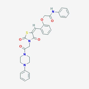 molecular formula C30H28N4O5S B424191 2-{2-[(E)-{2,4-dioxo-3-[2-oxo-2-(4-phenylpiperazin-1-yl)ethyl]-1,3-thiazolidin-5-ylidene}methyl]phenoxy}-N-phenylacetamide 